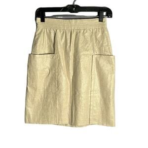 Anthro Cartonnier Gold Metallic Pencil Skirt With Pockets Size 2
